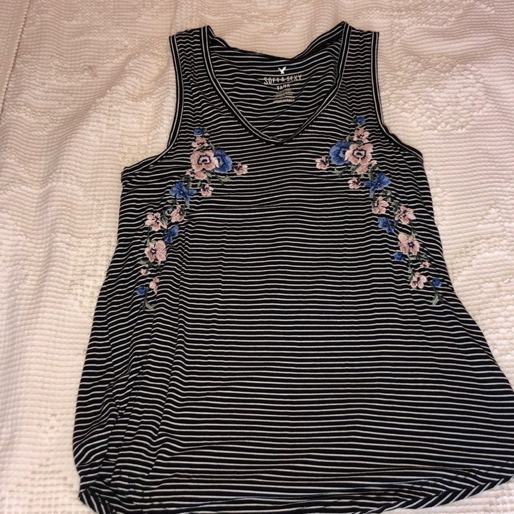 AE striped floral embroidered tank top